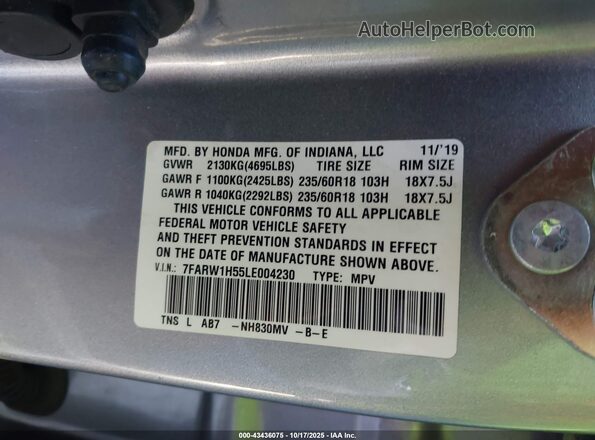 7FARW1H55LE004230 2020 HONDA CR-V Silver Vista del compartimento del motor
