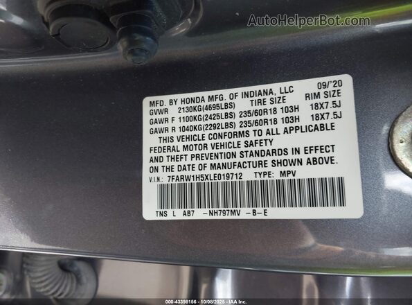 7FARW1H5XLE019712 2020 HONDA CR-V Gray ძრავის განყოფილების ხედი