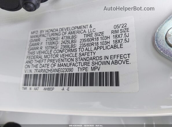 7FARW2H5XNE023090 2022 HONDA CR-V White Engine compartment view