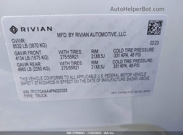 7FCTGAAA4PN020328 2023 RIVIAN R1T Gray 