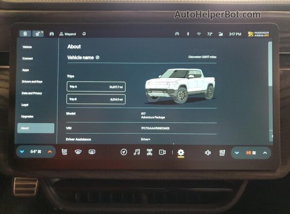 7FCTGAAA9NN013405 2022 RIVIAN R1T Gray ხელსაწყოთა პანელის ხედი
