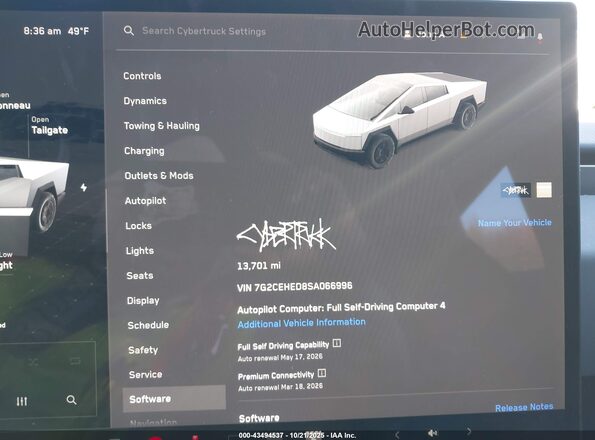 7G2CEHED8SA066996 2025 TESLA CYBERTRUCK Серебряный Вид задних сидений