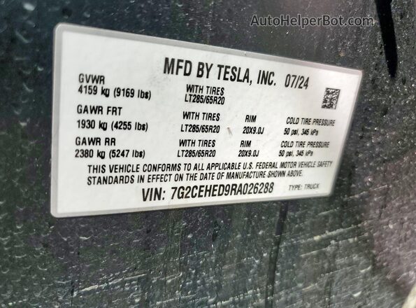 7G2CEHED9RA026288 2024 TESLA CYBERTRUCK Серебряный Вид наклейки с VIN-кодом
