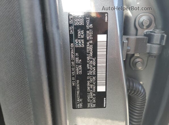 7JRA22TM0LG030749 2020 VOLVO S60 Gray 