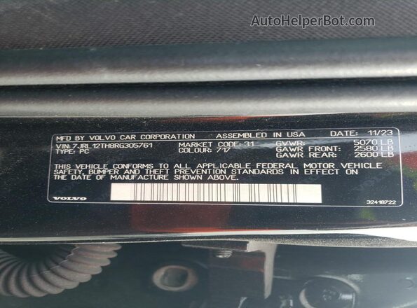 7JRL12TH8RG305761 2024 VOLVO S60 Black Vista de la etiqueta del VIN