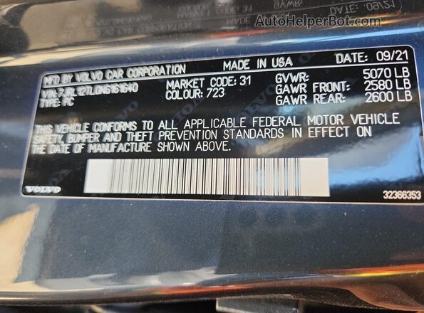 7JRL12TL0NG161640 2022 VOLVO S60 Blue 
