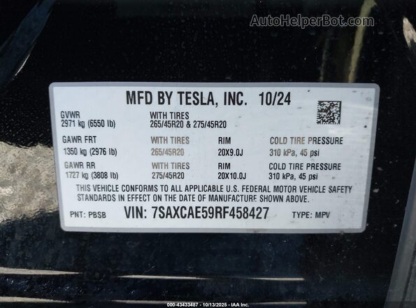 7SAXCAE59RF458427 2024 TESLA MODEL X Черный Вид подкапотного пространства