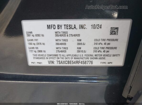 7SAXCBE54RF458776 2024 TESLA MODEL X Черный Вид подкапотного пространства