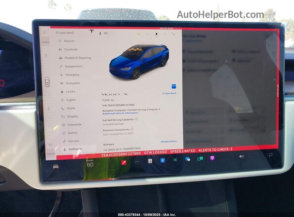 7SAXCDE59NF337960 2022 TESLA MODEL X Синий 
