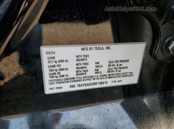 7SAYGAEE0RF198816 2024 TESLA MODEL Black Շարժիչի բաժամունքի տեսք