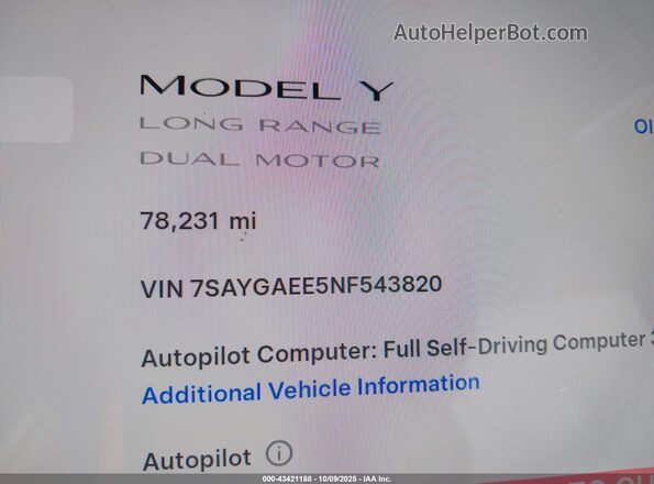 7SAYGAEE5NF543820 2022 TESLA MODEL Y Черный 