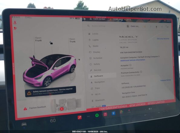 7SAYGAEE5NF543820 2022 TESLA MODEL Y Черный Вид задних сидений