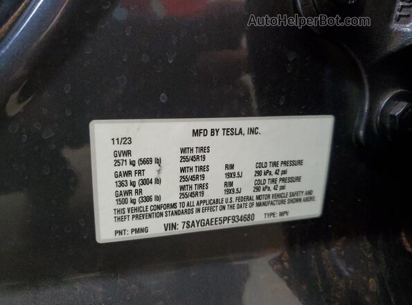 7SAYGAEE5PF934680 2023 TESLA MODEL Charcoal 