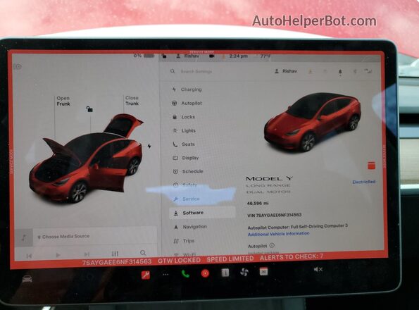 7SAYGAEE6NF314563 2022 TESLA MODEL Burgundy ხელსაწყოთა პანელის ხედი