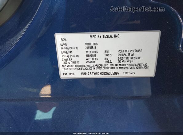 7SAYGDED0SA355997 2025 TESLA MODEL Y Black 