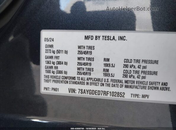 7SAYGDED7RF102852 2024 TESLA MODEL Y Black Вид підкапотного простору