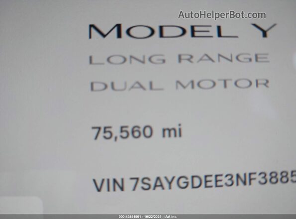 7SAYGDEE3NF388511 2022 TESLA MODEL Y White 