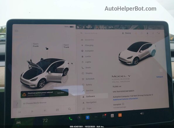 7SAYGDEE3NF388511 2022 TESLA MODEL Y White 