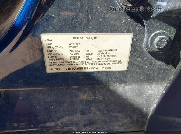 7SAYGDEE3RA307154 2024 TESLA MODEL Y Blue Engine compartment view