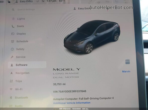 7SAYGDEE3RF037846 2024 TESLA MODEL Y Серый Вид щитка приборов