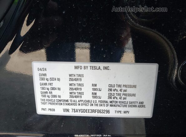 7SAYGDEE3RF063296 2024 TESLA MODEL Y Black Vista del compartimento del motor