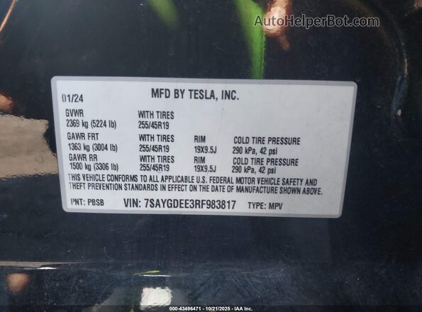 7SAYGDEE3RF983817 2024 TESLA MODEL Y Black Вид підкапотного простору