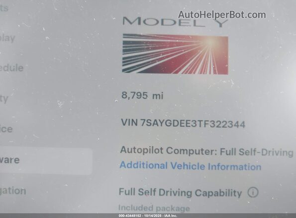 7SAYGDEE3TF322344 2026 TESLA MODEL Y Белый Вид задних сидений
