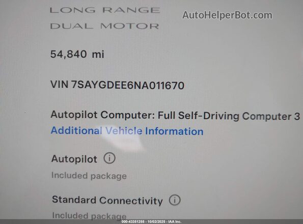7SAYGDEE6NA011670 2022 TESLA MODEL Y Gray 