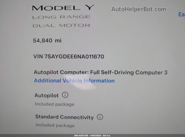 7SAYGDEE6NA011670 2022 TESLA MODEL Y Gray უკანა სავარძლების ხედი