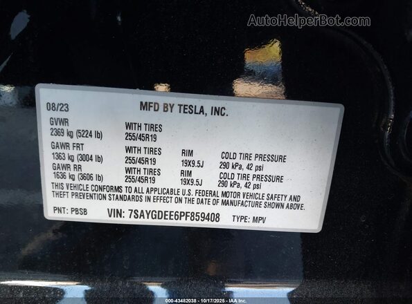 7SAYGDEE6PF859408 2023 TESLA MODEL Y Black 