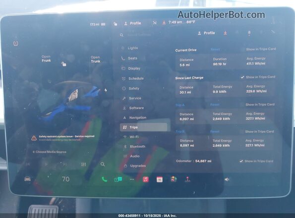 7SAYGDEE7NF446216 2022 TESLA MODEL Y Blue უკანა სავარძლების ხედი