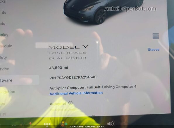 7SAYGDEE7RA294540 2024 TESLA MODEL Y Gray უკანა სავარძლების ხედი