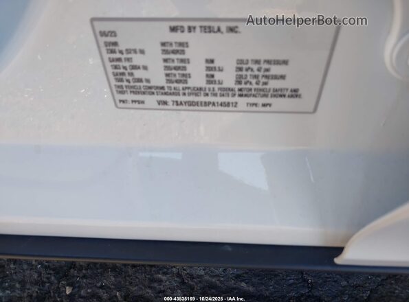 7SAYGDEE8PA145812 2023 TESLA MODEL Y White Вид підкапотного простору