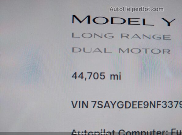 7SAYGDEE9NF337966 2022 TESLA MODEL Y Gray 