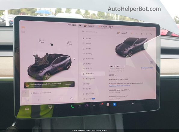 7SAYGDEE9NF337966 2022 TESLA MODEL Y Gray 