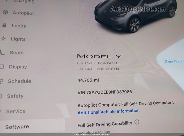 7SAYGDEE9NF337966 2022 TESLA MODEL Y Gray Вид задніх сидінь