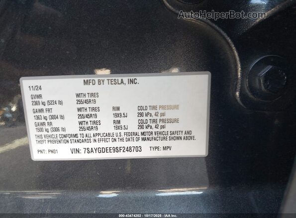 7SAYGDEE9SF248703 2025 TESLA MODEL Y Black Вид підкапотного простору