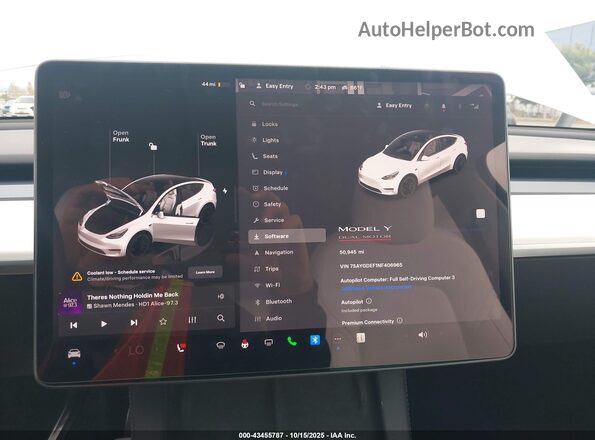 7SAYGDEF1NF406965 2022 TESLA MODEL Y White Вид задніх сидінь