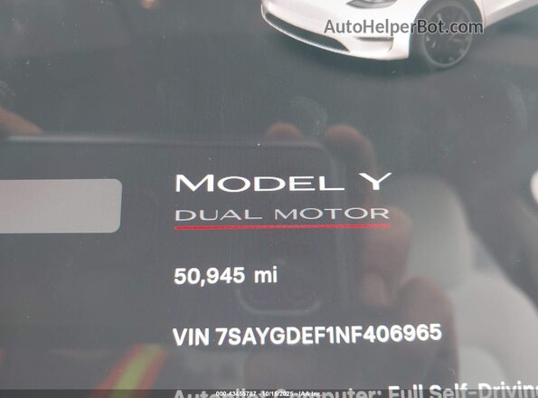 7SAYGDEF1NF406965 2022 TESLA MODEL Y White Панорамний вид салону 360°