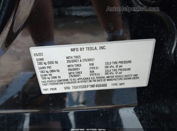 7SAYGDEF1NF456488 2022 TESLA MODEL Y Black Vista del compartimento del motor