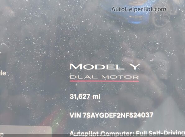 7SAYGDEF2NF524037 2022 TESLA MODEL Y Blue 