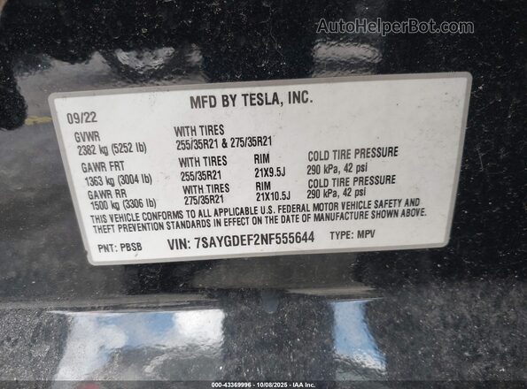 7SAYGDEF2NF555644 2022 TESLA MODEL Y Black Вид підкапотного простору