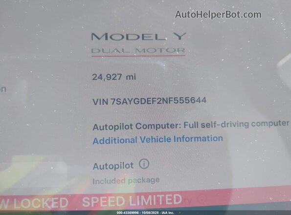7SAYGDEF2NF555644 2022 TESLA MODEL Y Black Вид задніх сидінь