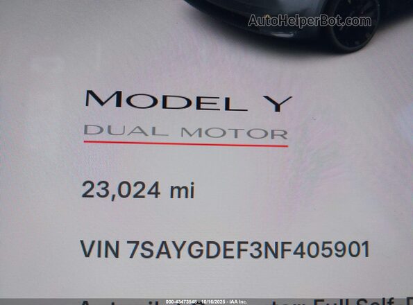 7SAYGDEF3NF405901 2022 TESLA MODEL Y Gray Вид задніх сидінь