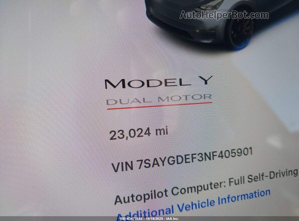 7SAYGDEF3NF405901 2022 TESLA MODEL Y Gray 