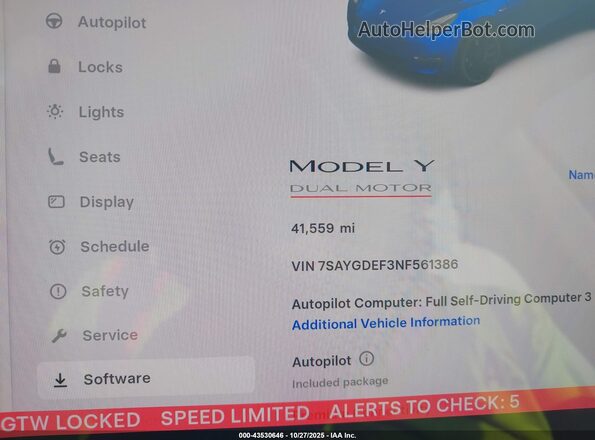 7SAYGDEF3NF561386 2022 TESLA MODEL Y Blue 