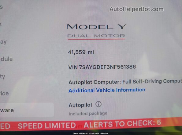 7SAYGDEF3NF561386 2022 TESLA MODEL Y Blue 