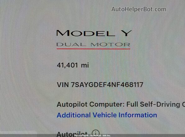 7SAYGDEF4NF468117 2022 TESLA MODEL Y Black 
