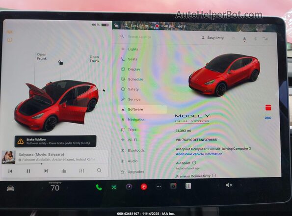 7SAYGDEF6NF379665 2022 TESLA MODEL Y Бордовый Вид задних сидений