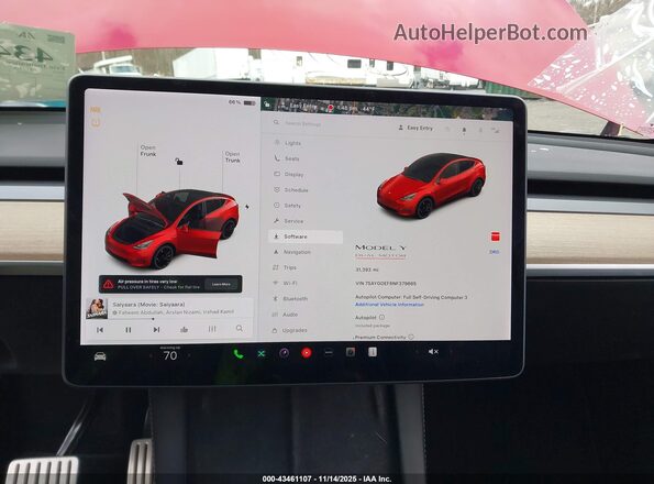 7SAYGDEF6NF379665 2022 TESLA MODEL Y Бордовый 